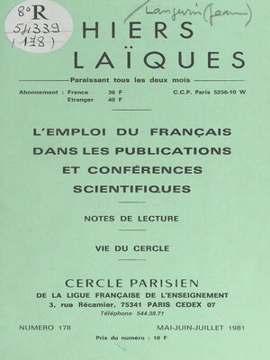 cover image of L'emploi du français dans les publications et conférences scientifiques